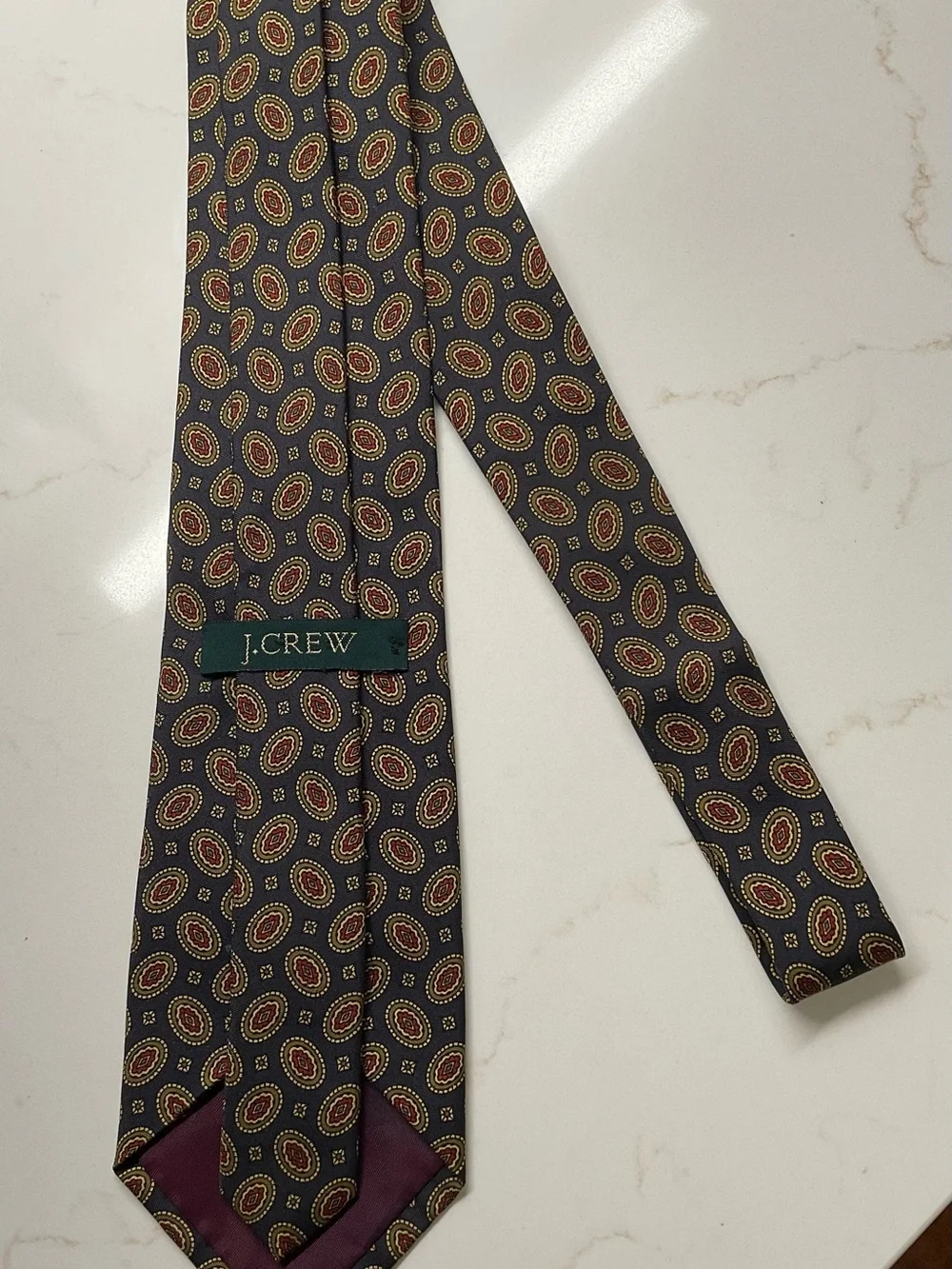 J Crew Classic and Stylish 100% Patterned Deep Navy Silk Tie - Men's Accessory
